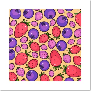 Extra fresh berries summer yellow pattern Posters and Art